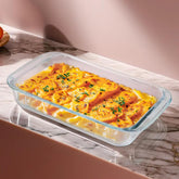 Urbane Home 1600 ml Borosilicate Glass Baking Tray | Transparent Microwave Oven Safe Utensils | Rectangular Bread Moulds for Baking | Dishwasher & Freezer Safe | Multipurpose use Serving Tray